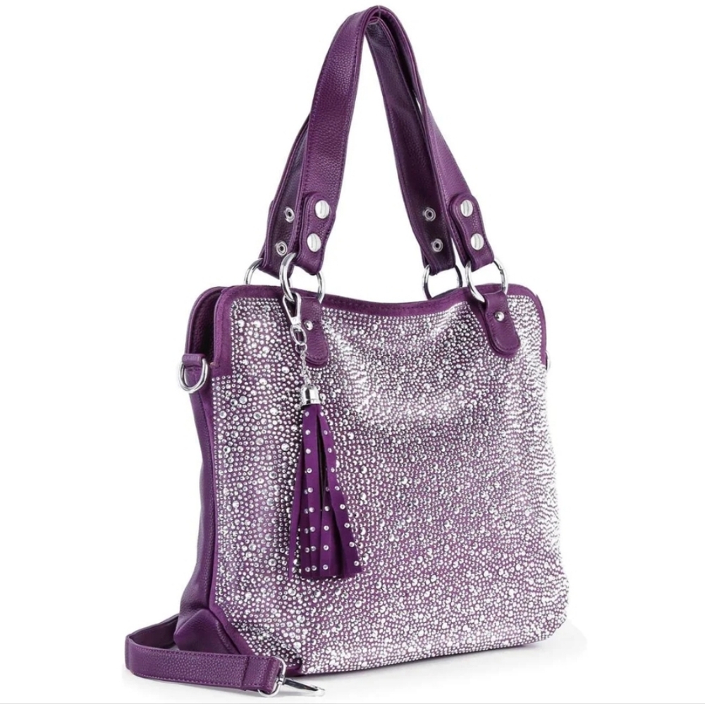 SALE Gorgeous Rhinestone Bling Purple and Silver Women's Bag Purse - Picture 4 of 5